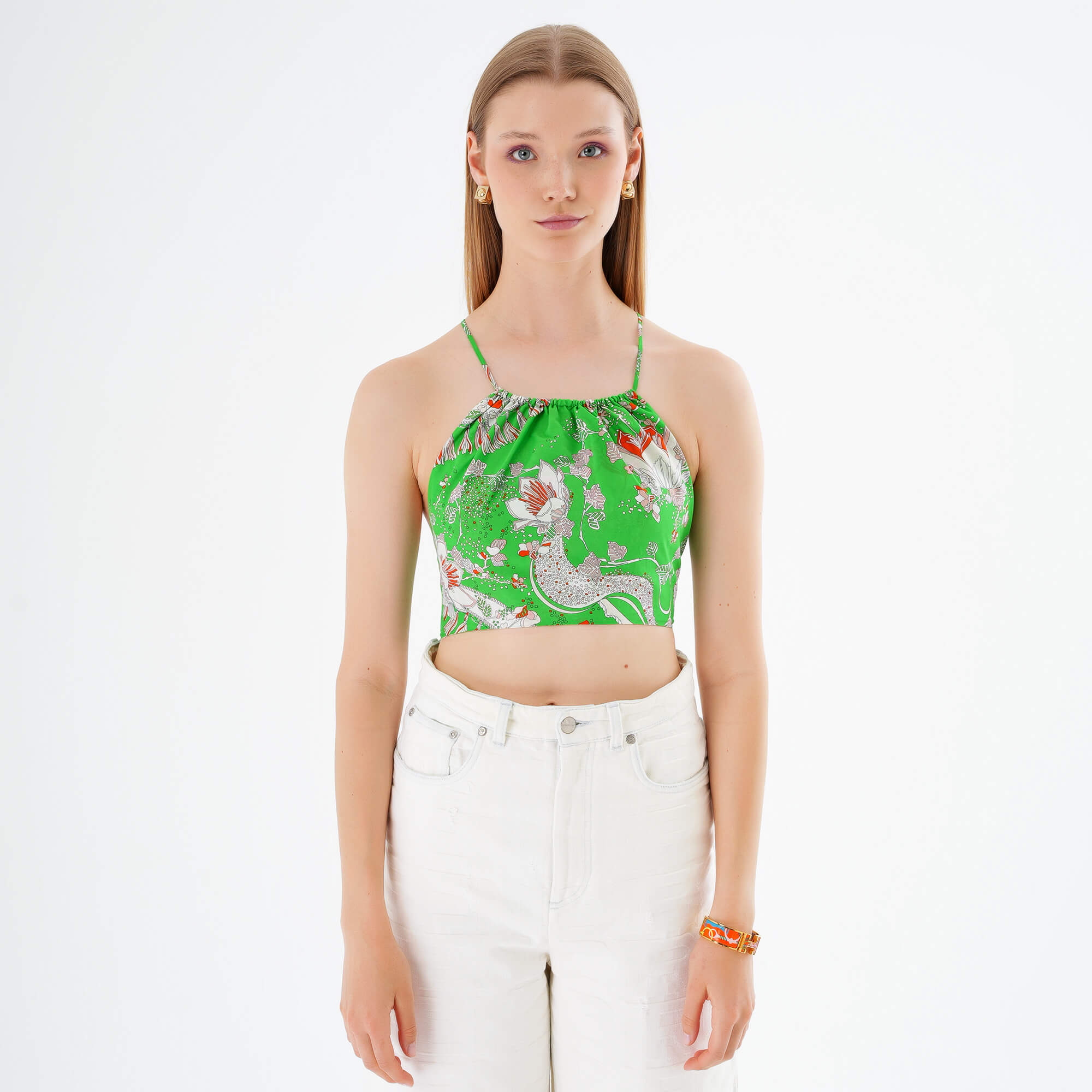 Emilio Pucci - Green Floral Print Cotton Top Size IT 42 